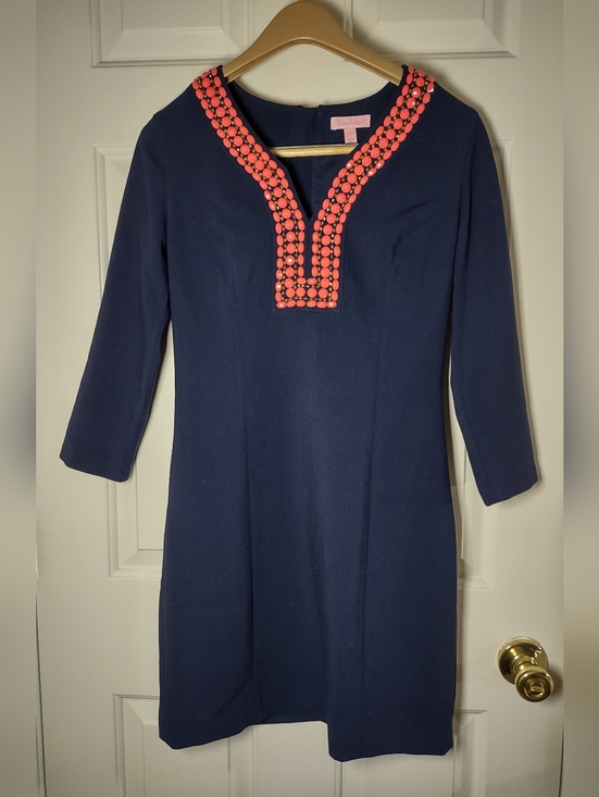 Lilly Pulitzer Dresses & Skirts - Lilly Pulitzer Navy Dress with Coral Embellishments